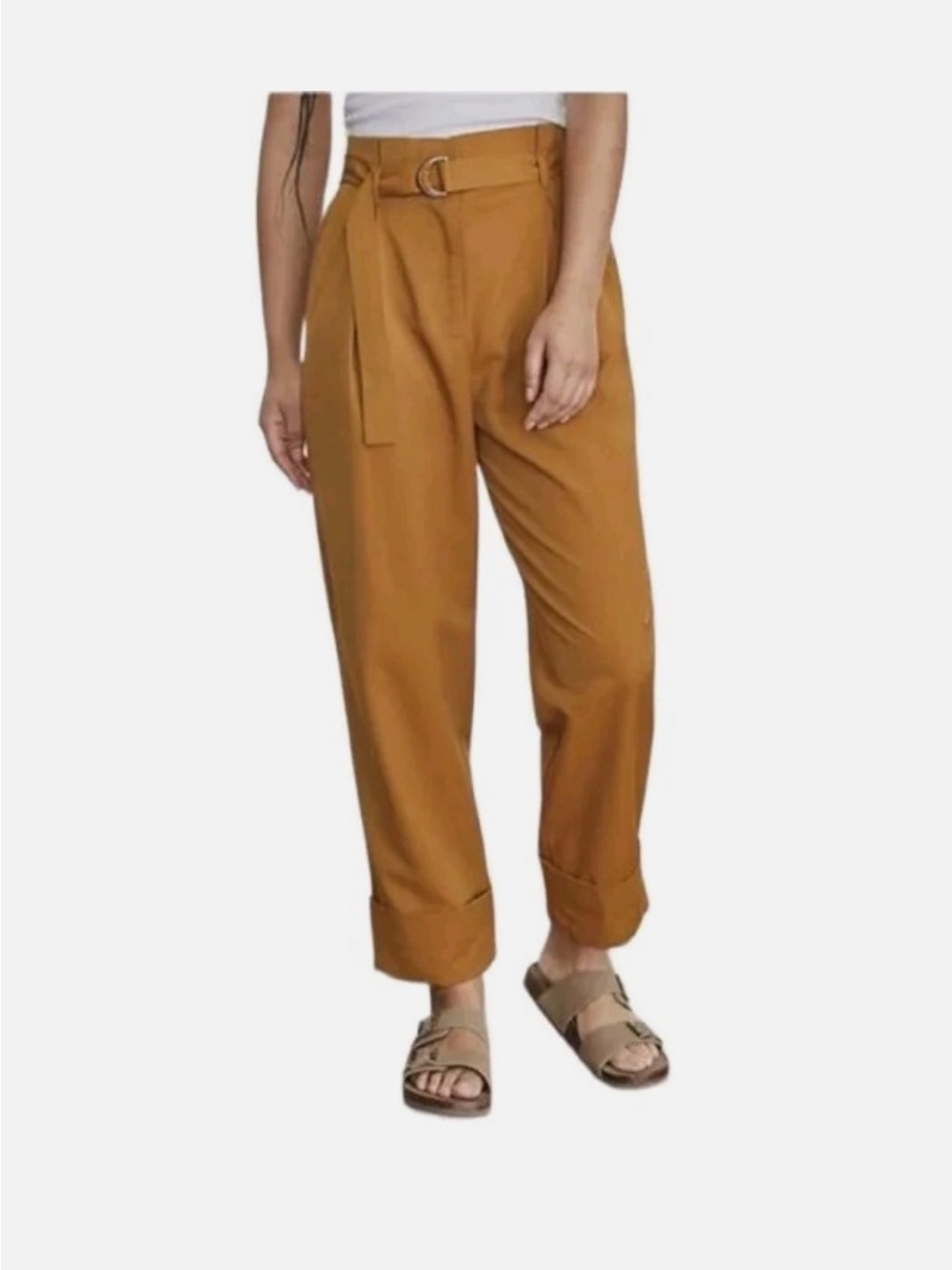 ELIZABETH AND JAMES High-Waist Belted Trousers in Mustard
